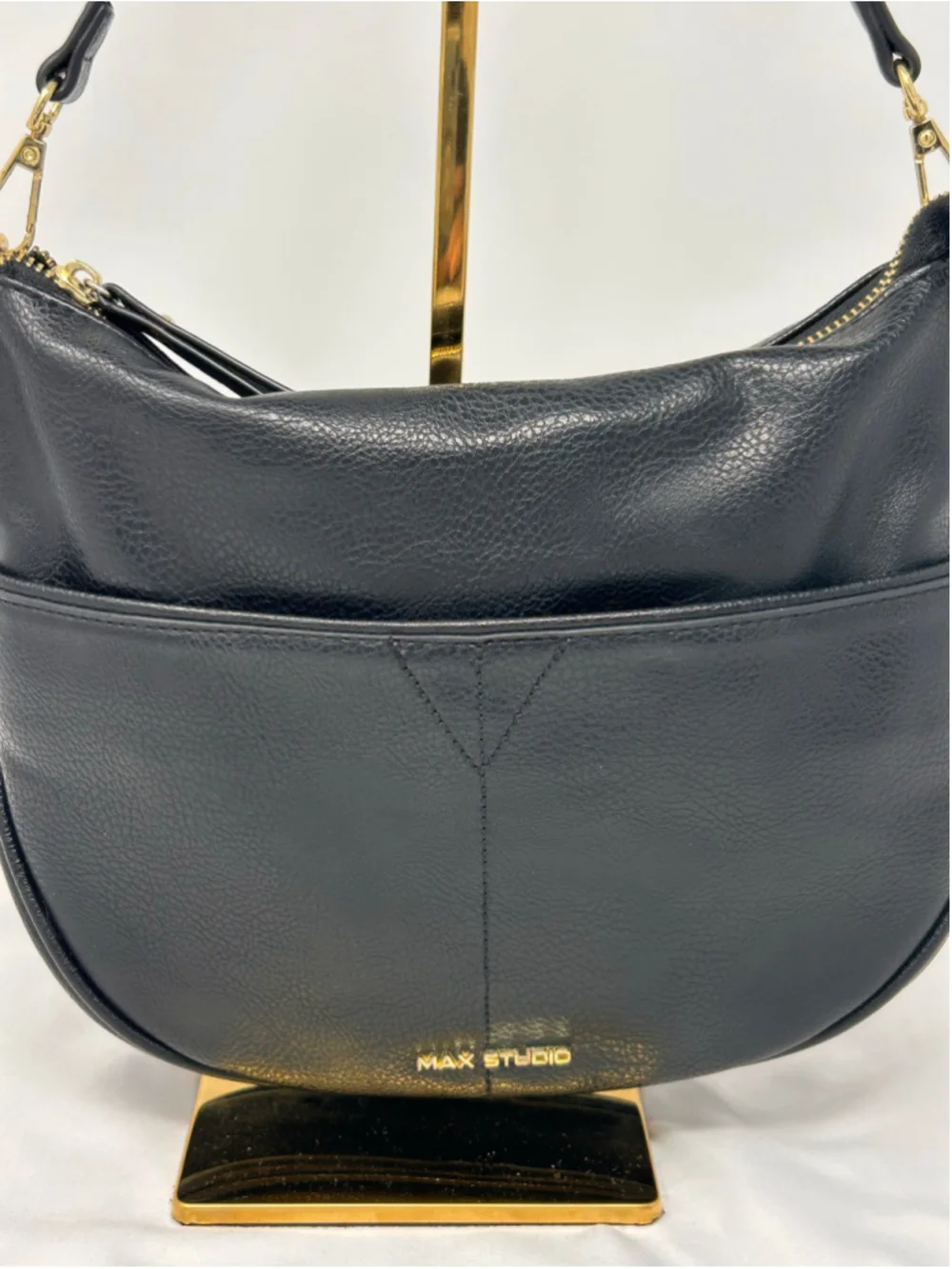 Max Studio Black Faux Leather Hobo Shoulder Bag Gold Hardware